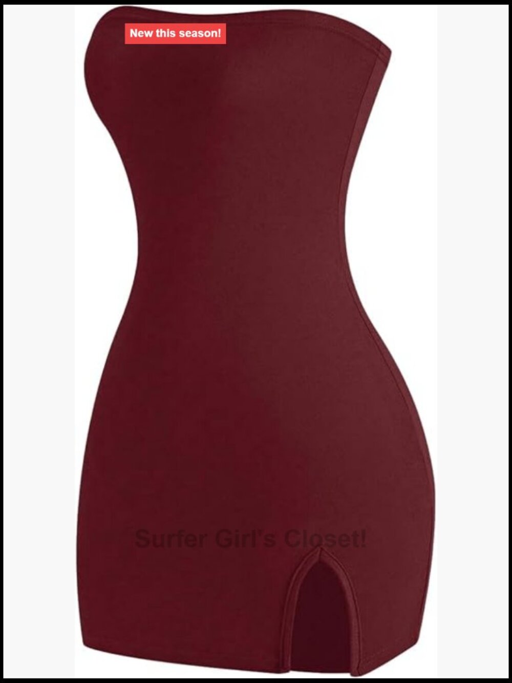 Women's Strapless Bodycon Mini Dress with Slit - Stretchy Polyester Party Dress